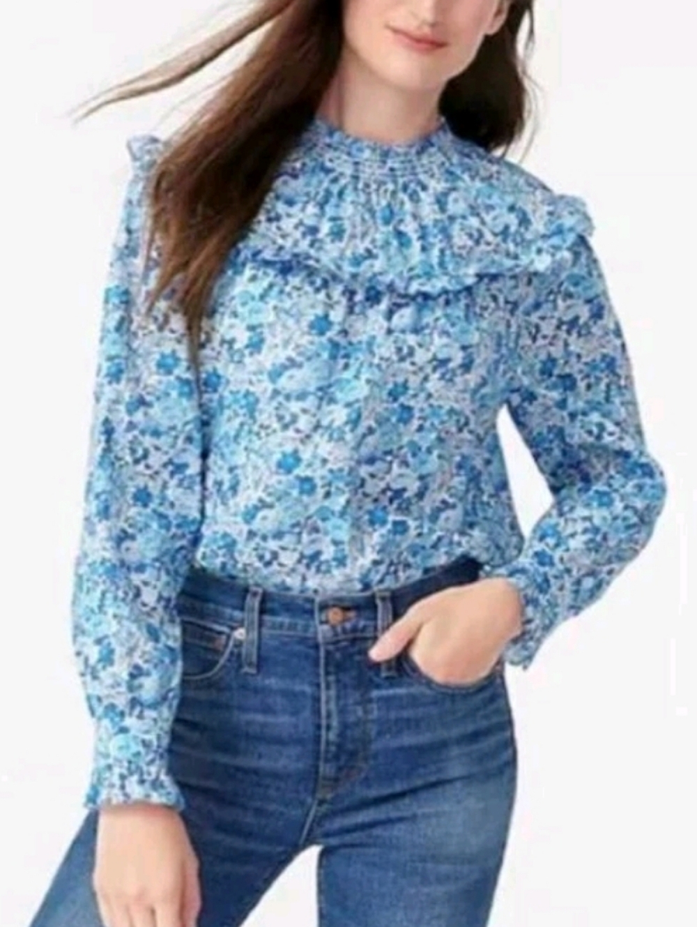 J.Crew 100% Cotton Made With Liberty Fabric Smocked popover top Elysian Floral.